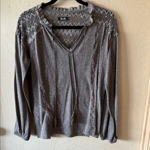 Miss Me Brown-Gray Knit Sweater with Lace Details